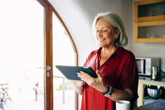 Woman looking at a tablet